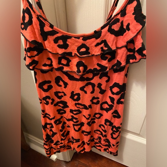 Coral cheetah print tank top with ruffle top - Picture 3 of 3